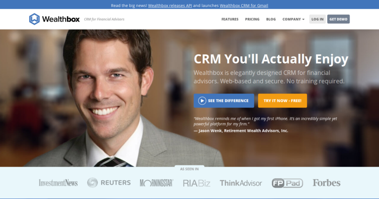 Home page of #2 Leading Financial Advisor CRM Software: Wealthbox