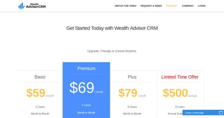 Pricing page of #3 Leading Financial Advisor CRM Software: Wealth Advisor CRM