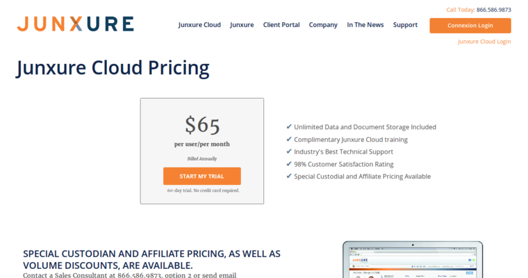 Pricing page of #3 Leading Financial Advisor CRM Software: Junxure