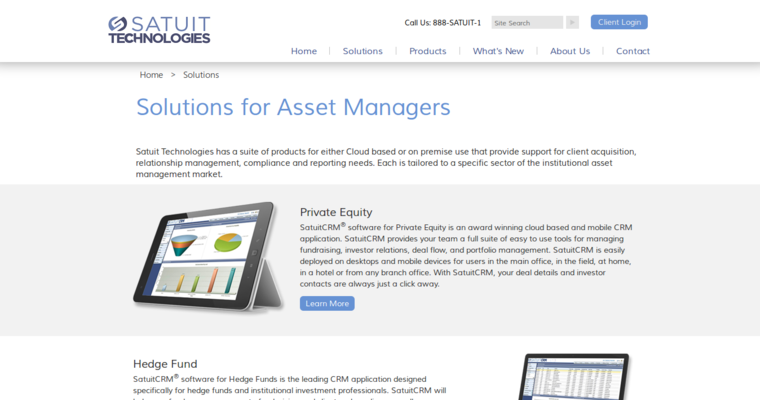 Solutions page of #8 Best Financial Advisor CRM Software: Satuit