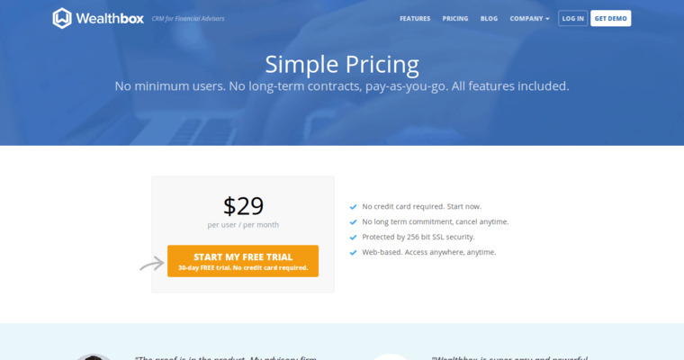 Pricing page of #1 Leading Financial Advisor CRM Software: Wealthbox