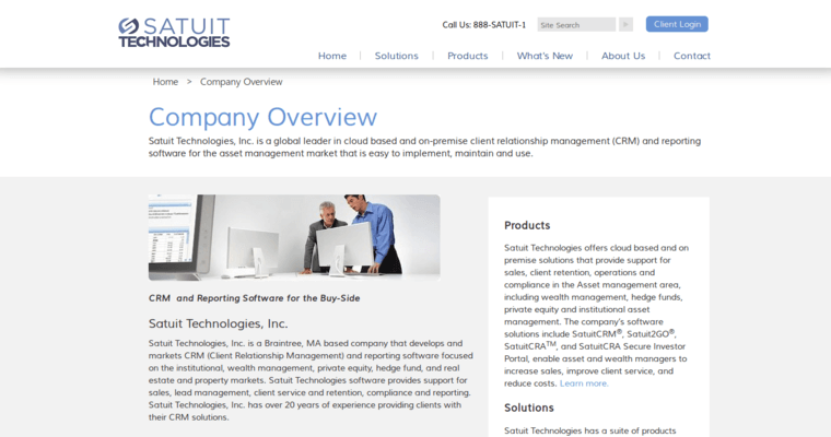 About page of #7 Leading Financial Advisor CRM Software: Satuit