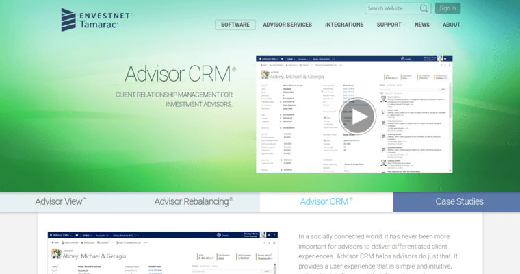 Home page of #6 Leading Financial Advisor CRM Software: Advisor CRM