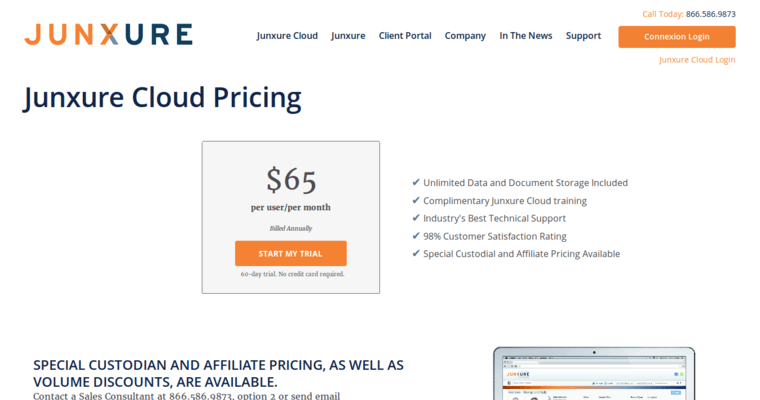 Pricing page of #2 Leading Financial Advisor CRM Software: Junxure