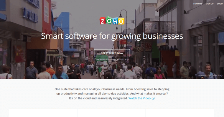 Home page of #2 Leading Free CRM Software: Zoho