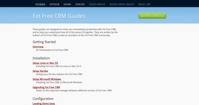Guide page of #3 Best Free Customer Relationship Management Software: Fat Free CRM