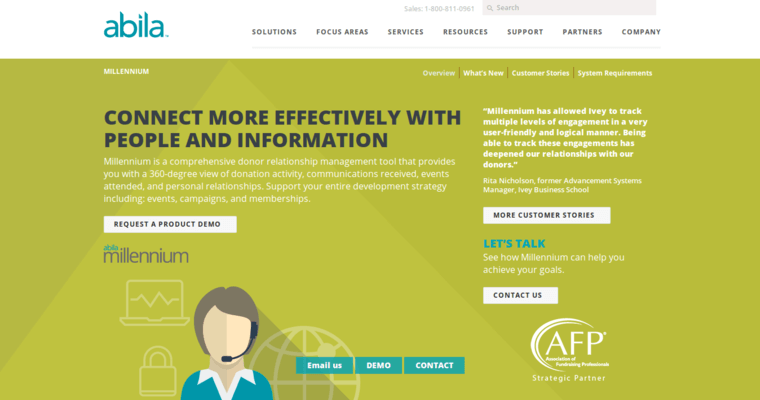 Home page of #4 Leading Non Profit CRM Software: Abila Millenium