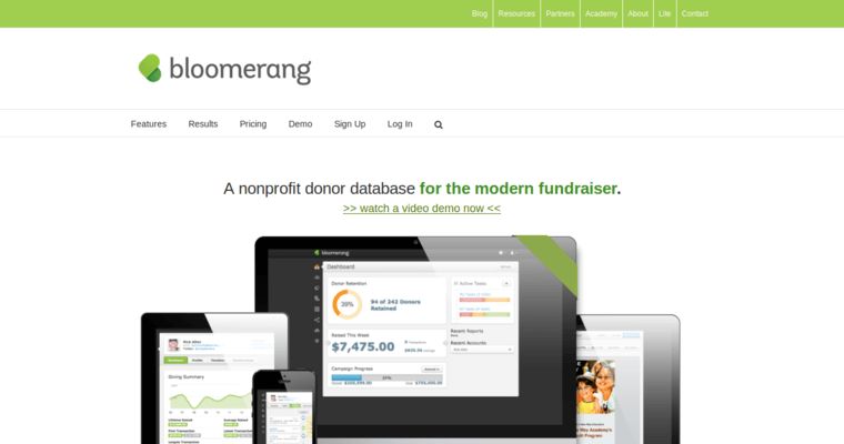 Home page of #3 Leading Non Profit CRM Software: Bloomerang
