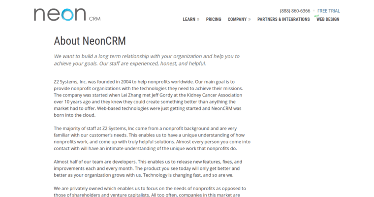 About page of #5 Leading Non Profit CRM Software: Neon CRM
