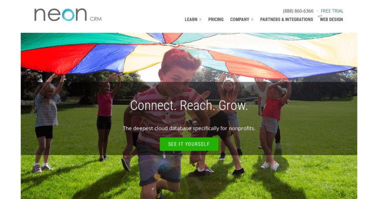 Home page of #5 Best Non Profit CRM Software: Neon CRM