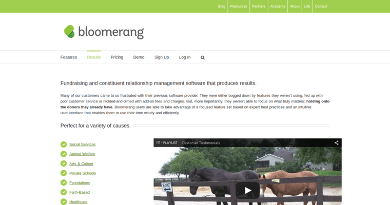 Results page of #3 Leading Non Profit CRM Software: Bloomerang