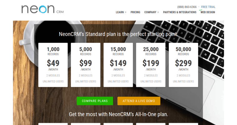 Pricing page of #5 Top Non Profit CRM Software: Neon CRM