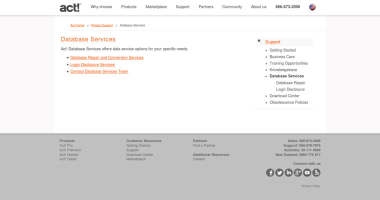 Service page of #4 Top Online CRM Application: Act CRM