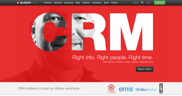 Home page of #9 Leading Online CRM Software: Sugar CRM