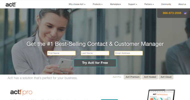 Home page of #4 Best Online CRM Application: Act CRM