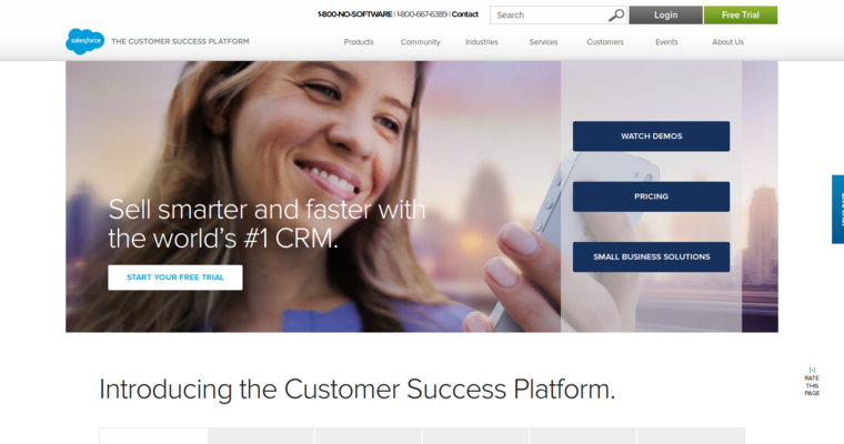 Home page of #2 Top Online CRM Application: Salesforce.com