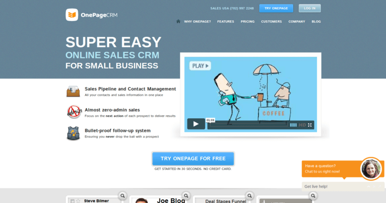 Home page of #3 Best Online CRM Application: OnePage