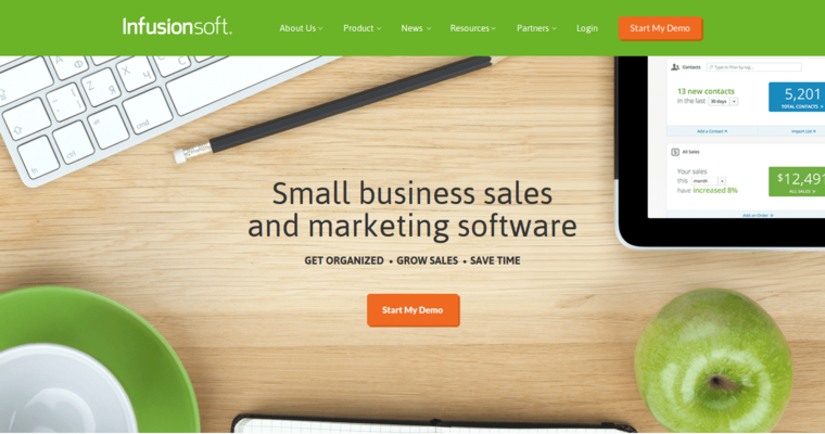 Home page of #7 Top Online CRM Solution: Infusionsoft