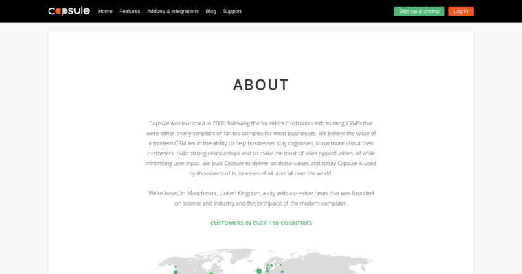 About page of #1 Leading Online CRM Software: Capsule