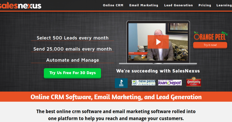 Home page of #6 Best Online CRM Software: SalesNexus