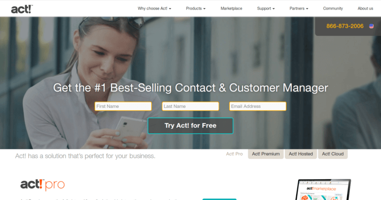 Home page of #2 Best Online CRM Software: Act CRM