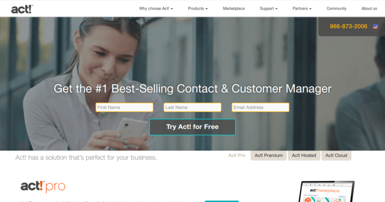Home page of #3 Leading Online CRM Solution: Act CRM