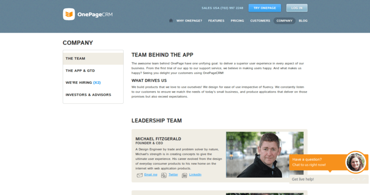 Team page of #1 Top Online CRM Solution: OnePage