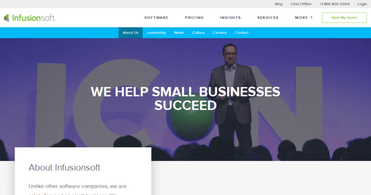 About page of #6 Leading Online CRM Software: Infusionsoft
