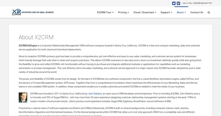 About page of #10 Top Open Source CRM Software: X2CRM