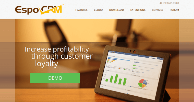 Home page of #6 Leading Open Source CRM Software: EspoCRM