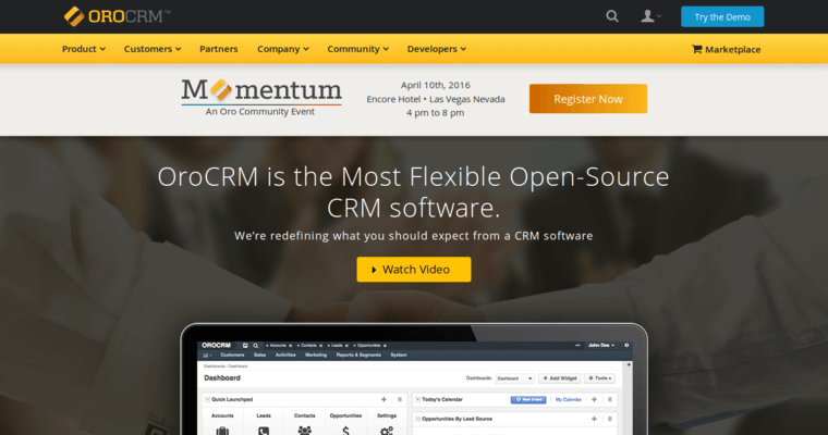 Home page of #7 Leading Open Source CRM Software: OroCRM