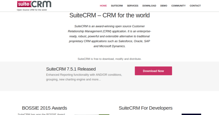 Home page of #1 Best Open Source CRM Software: SuiteCRM
