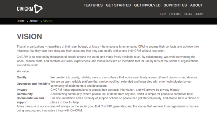 Vision page of #9 Best Open Source CRM Software: CiviCRM