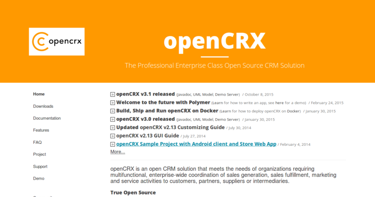 Home page of #5 Top Open Source CRM Software: openCRX