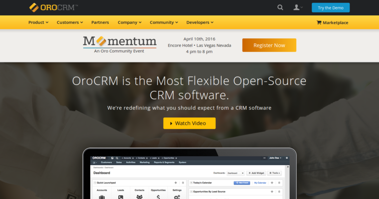 Home page of #7 Top Open Source CRM Software: OroCRM
