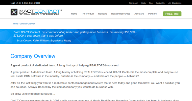 About page of #2 Top Real Estate CRM Software: IXACT Contact