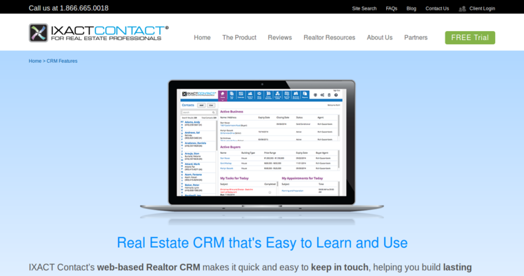 Product page of #2 Best Real Estate CRM Software: IXACT Contact