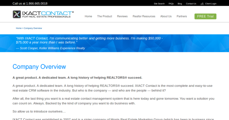 About page of #3 Top Real Estate CRM Software: IXACT Contact