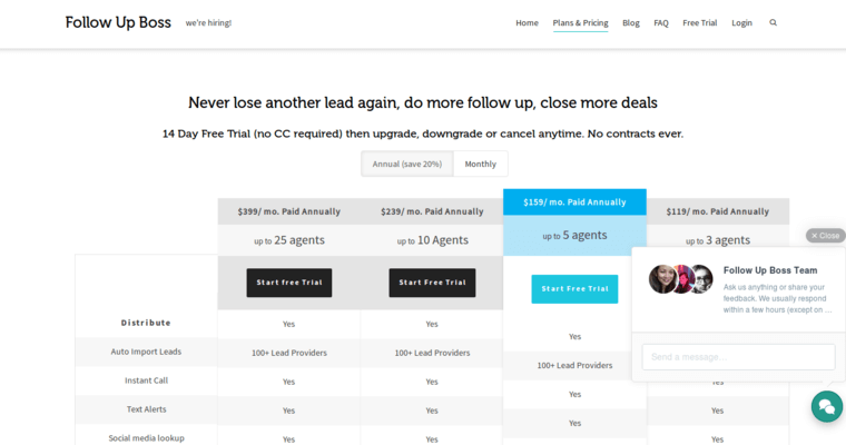 Pricing page of #2 Leading Real Estate CRM Software: Follow Up Boss