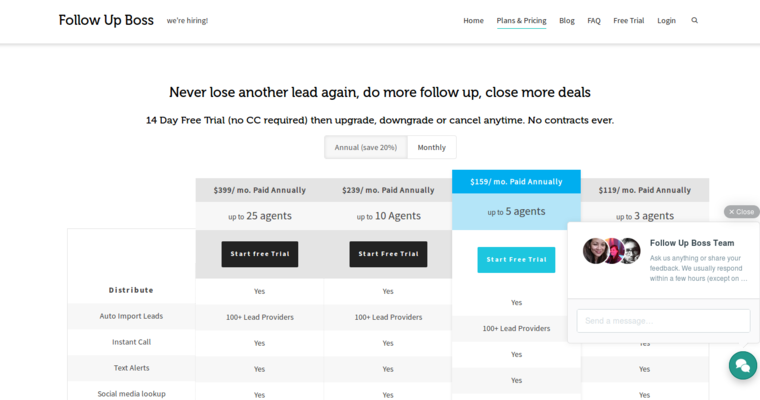 Pricing page of #1 Best Real Estate CRM Software: Follow Up Boss