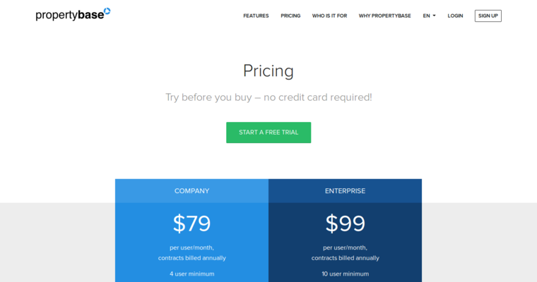 Pricing page of #4 Leading Real Estate CRM Software: Propertybase