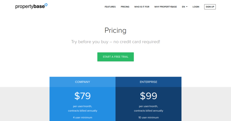 Pricing page of #4 Best Real Estate CRM Software: Propertybase