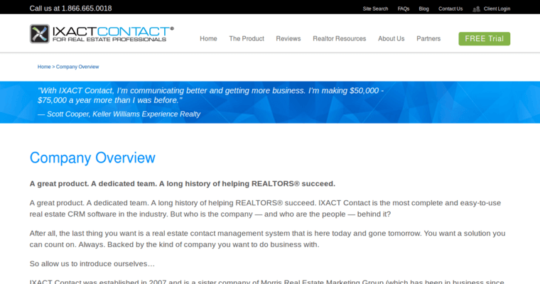 About page of #3 Leading Real Estate CRM Software: IXACT Contact