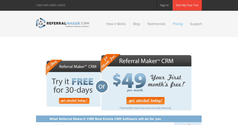 Pricing page of #7 Leading Real Estate CRM Software: Referral Maker
