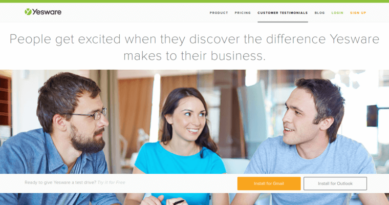 Testimonials page of #3 Top Small Business CRM Application: Yesware