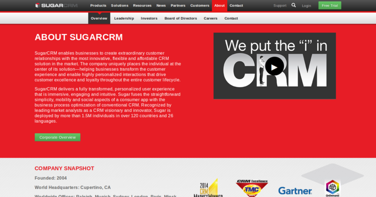 Company page of #5 Leading Small Business CRM Solution: Sugar CRM