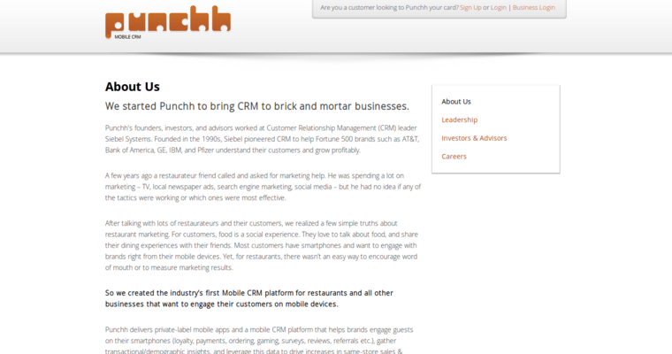 About page of #1 Best Small Business CRM Application: Punchh