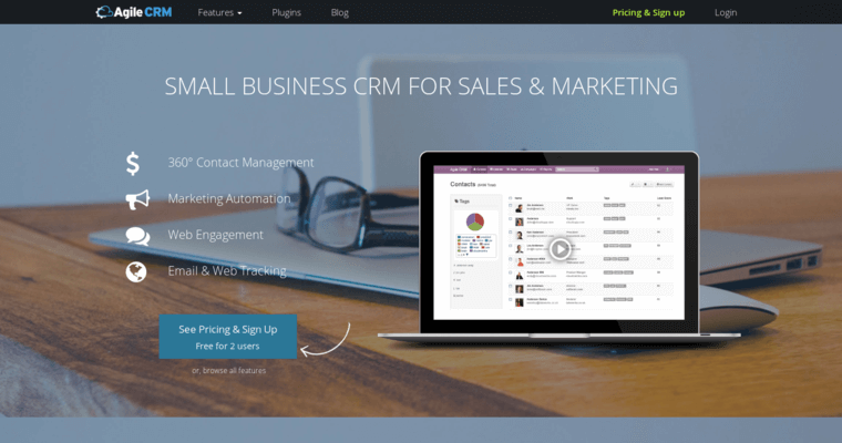 Home page of #10 Top CRM Solutions: Agile CRM