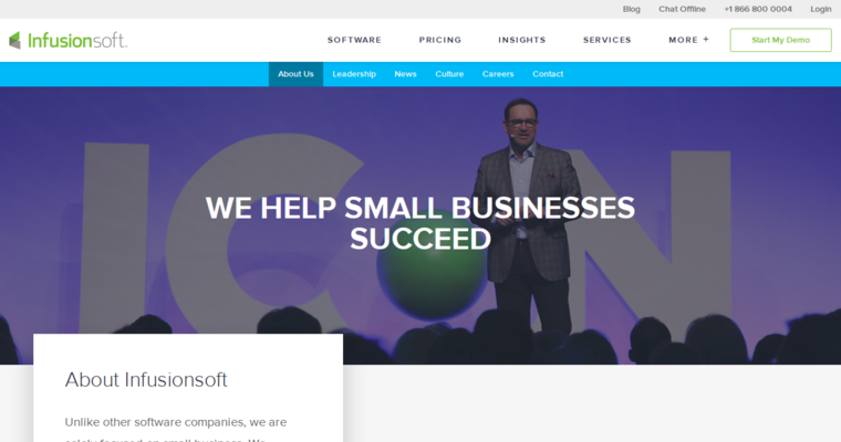 About page of #8 Leading CRM Solutions: Infusionsoft
