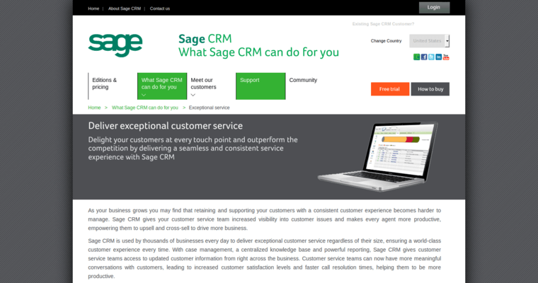 Service page of #9 Leading CRM Solutions: Sage